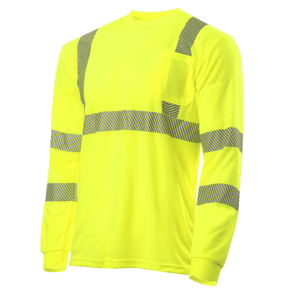 JORESTECH Hi-Vis Long-Sleeved Work Safety T-Shirt, Striped Heat-Transferred Reflective, TS-04 (Yellow, L)