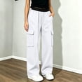 thumbnail image 4 of Mifsaly Cargo Pants for Girls Uniform Pants Kids High Waisted Relaxed Fit Casual Back to School Bottoms with Multi Pockets White,9-10 Years, 4 of 9