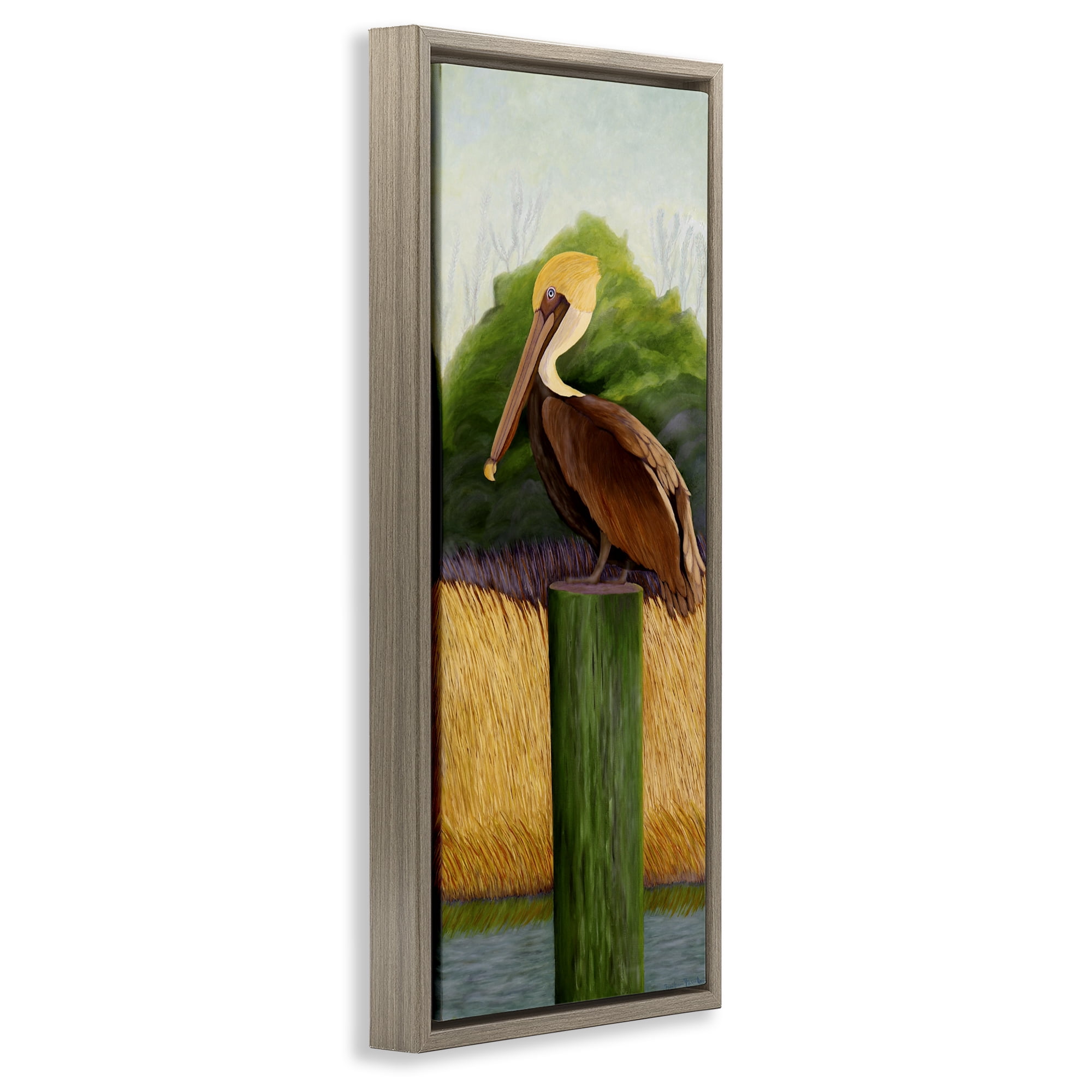 Stupell Industries Perched Blue Eyed Pelican Brown Framed Floater Canvas Wall Art, design by Barbara Fallenbaum