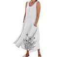 thumbnail image 2 of Yotami Womens Casual Dresses Summer Sleeveless Comfortable Maxi Linen Dress with Pocket Round Neck Swing Floral Dresses White XXL, 2 of 5