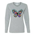 thumbnail image 2 of Colorful Butterfly Oh Butterfly On Whispering Wings Animal Lover Womens Graphic Long Sleeve T-Shirt, Heather Grey, 2XL, 2 of 3