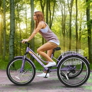 Slsy Mountain Tricycle for Adults, 24/26/27.5 Inch MTB 7 Speed Three Wheel Bike, Adults Tricycle with Cargo Basket for Adults, Women, Men, Seniors