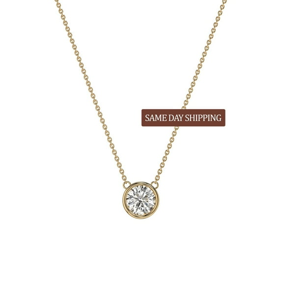 Round Moissanite Solitaire Pendant Necklace – VVS1 Clarity – Dainty Anniversary or Birthday Gift for Her