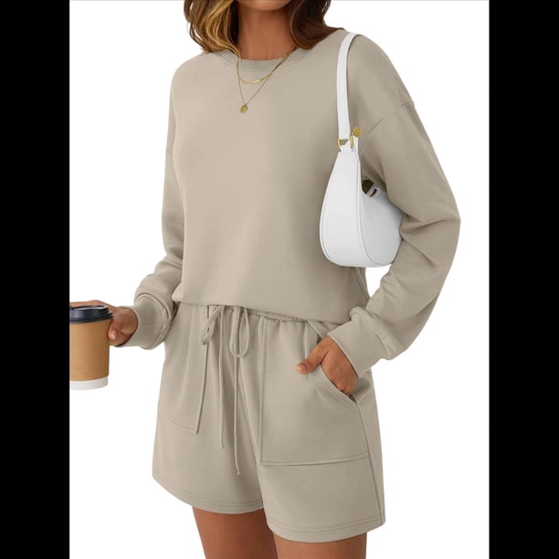 Conjunto de Pijama Deportivo Informal de Dos Piezas para Mujer con Bolsillos, Ropa de Moda de Otoño Albaricoque L