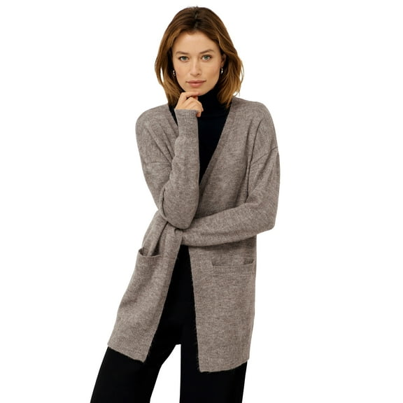 ellos Women's Plus Size Long Open Cardigan With Pockets