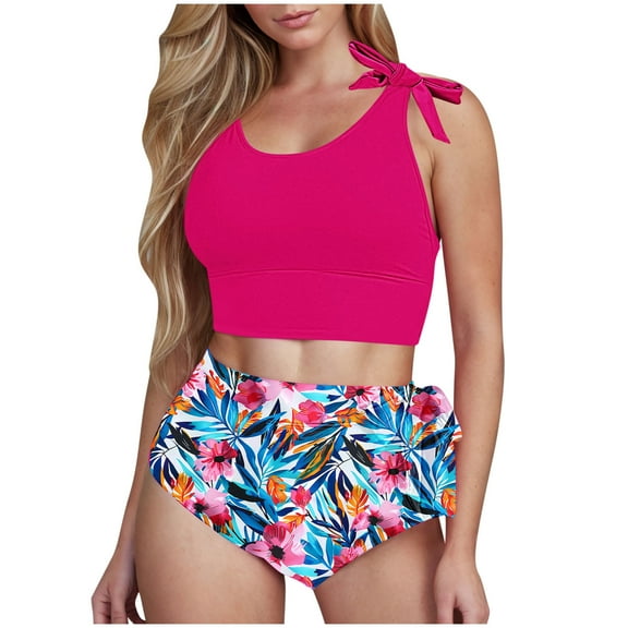 Fnooota Swim Suits for Women 2025, Beach 2 Piece High Waisted Swim Tops with Boyshorts Multicolor Size S-2XL