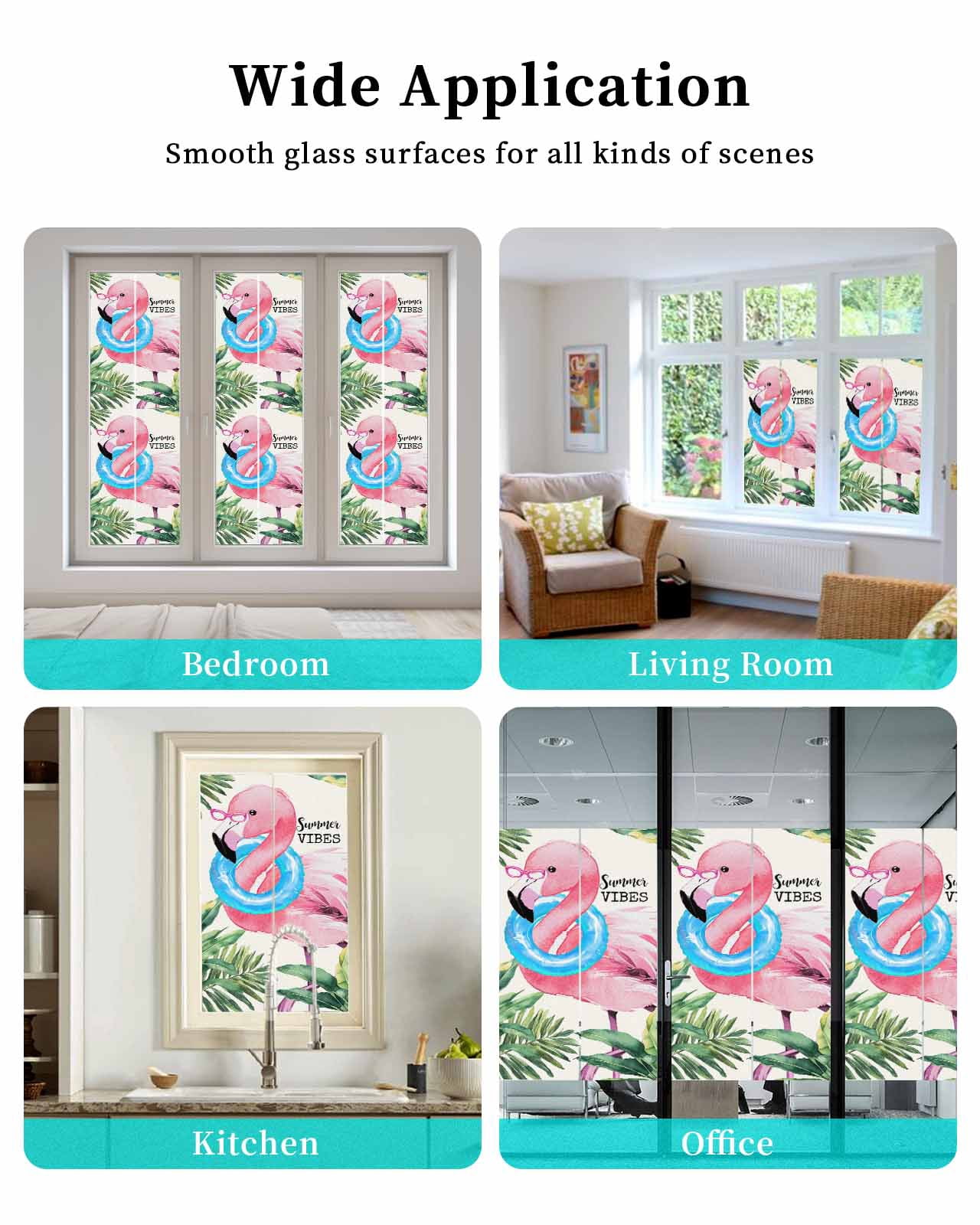 Window Privacy Film Summer Pink Flamingo Stained Glass Window Film Decorative Sun Block Window Cover Beach Tropical Palm Leaves Window Clings Static Adhesive Sticker for Bathroom 35.4"x78.7"