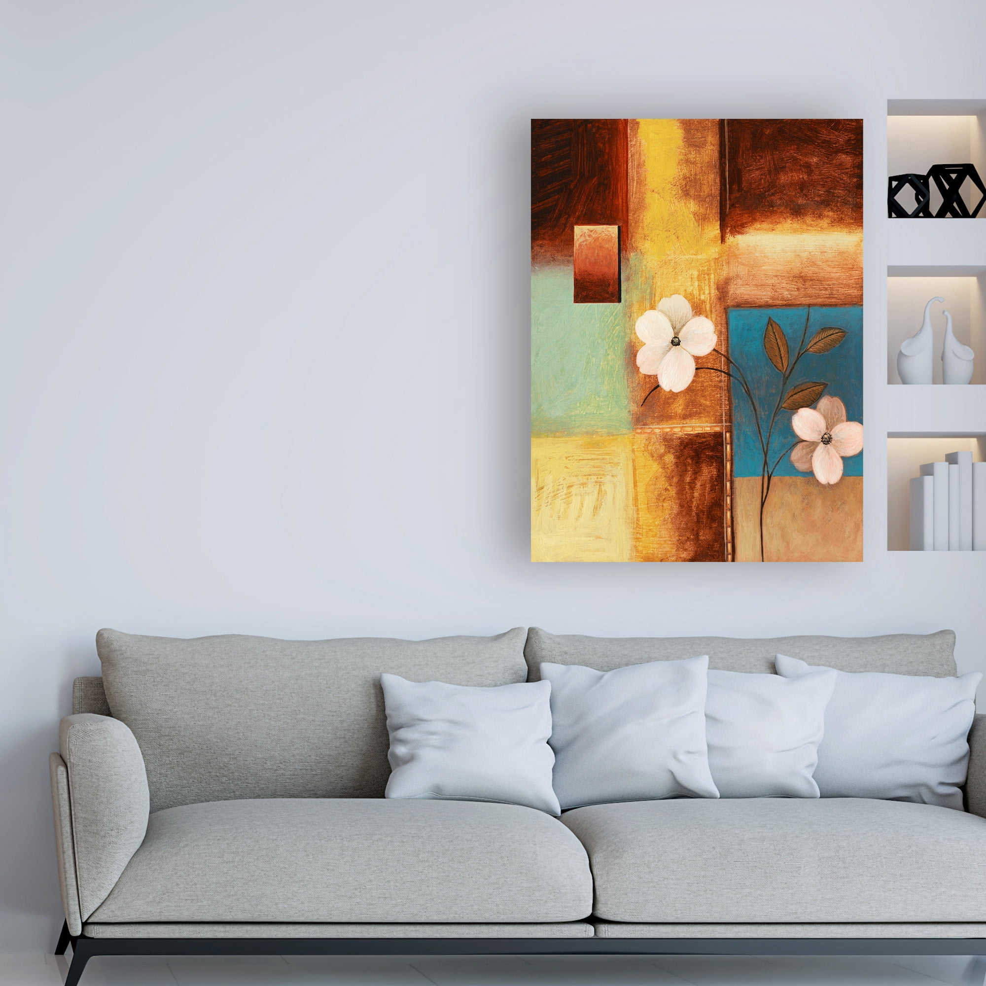 Trademark Fine Art 'White Flowers And Squares' Canvas Art by Pablo Esteban