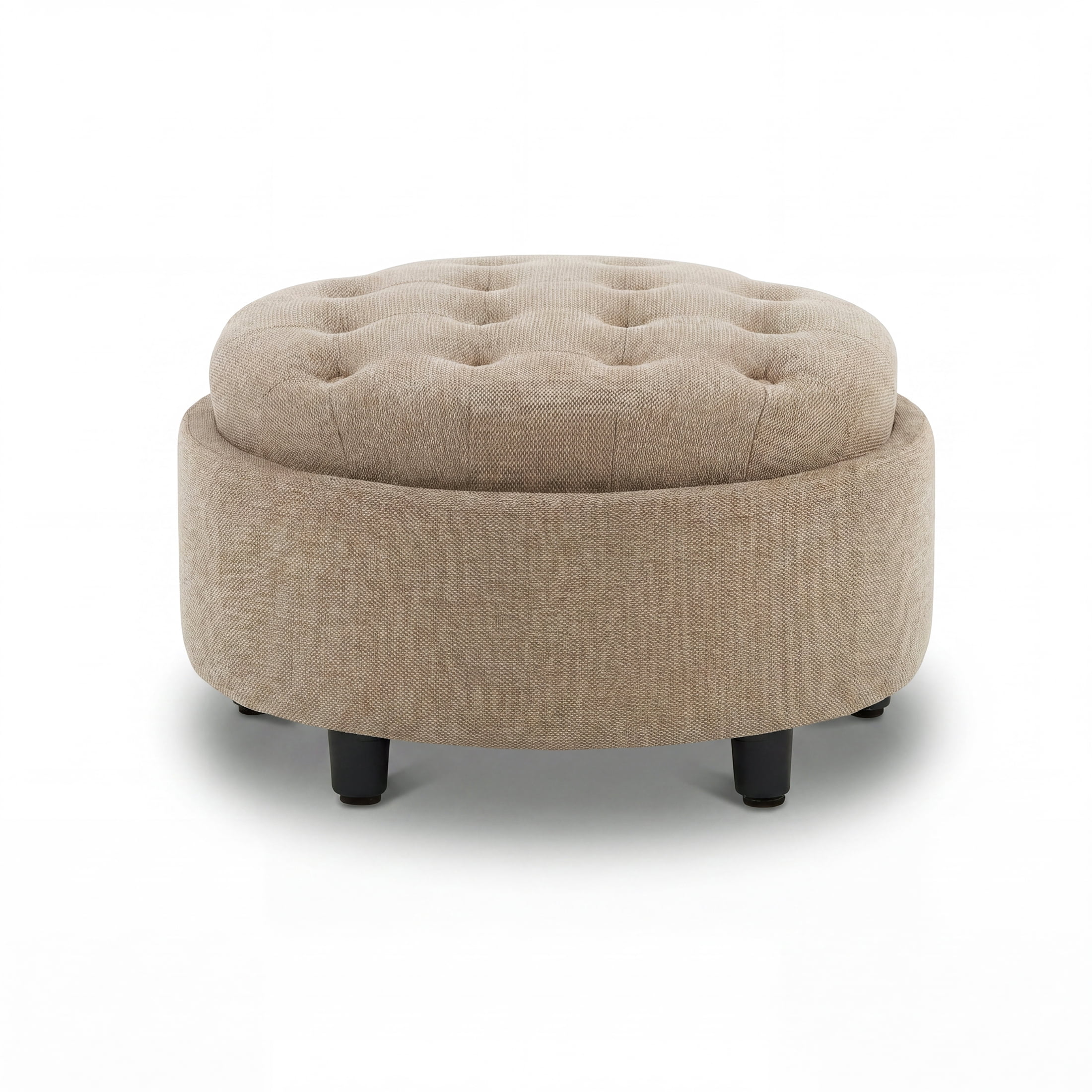 Camel Round Ottoman with Storage and Reversible Tray, Upholstered Fabric Footrest Coffee Table for Living Room, Bedroom, Entryway-25 Inch