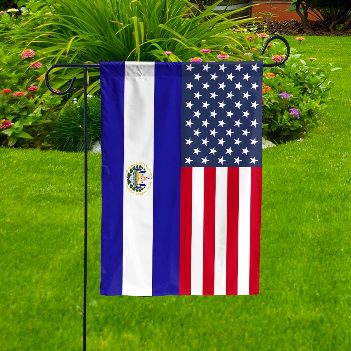 American El Salvador Flag El Salvadorian Friendship U.S.A Memorial Day Patriotic For House Flag, Double-Sided Decorative Outdoor Flag, Polyester Yard Flag 29.5 x 39.5 in
