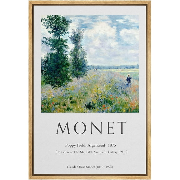IDEA4WALL Framed Canvas Art Wall Decor Poppy Field, 1875 Master Aritst Claude Monet Oil Painting Impressionism Traditional Scenic for Dorm Home Office - 16"x24"