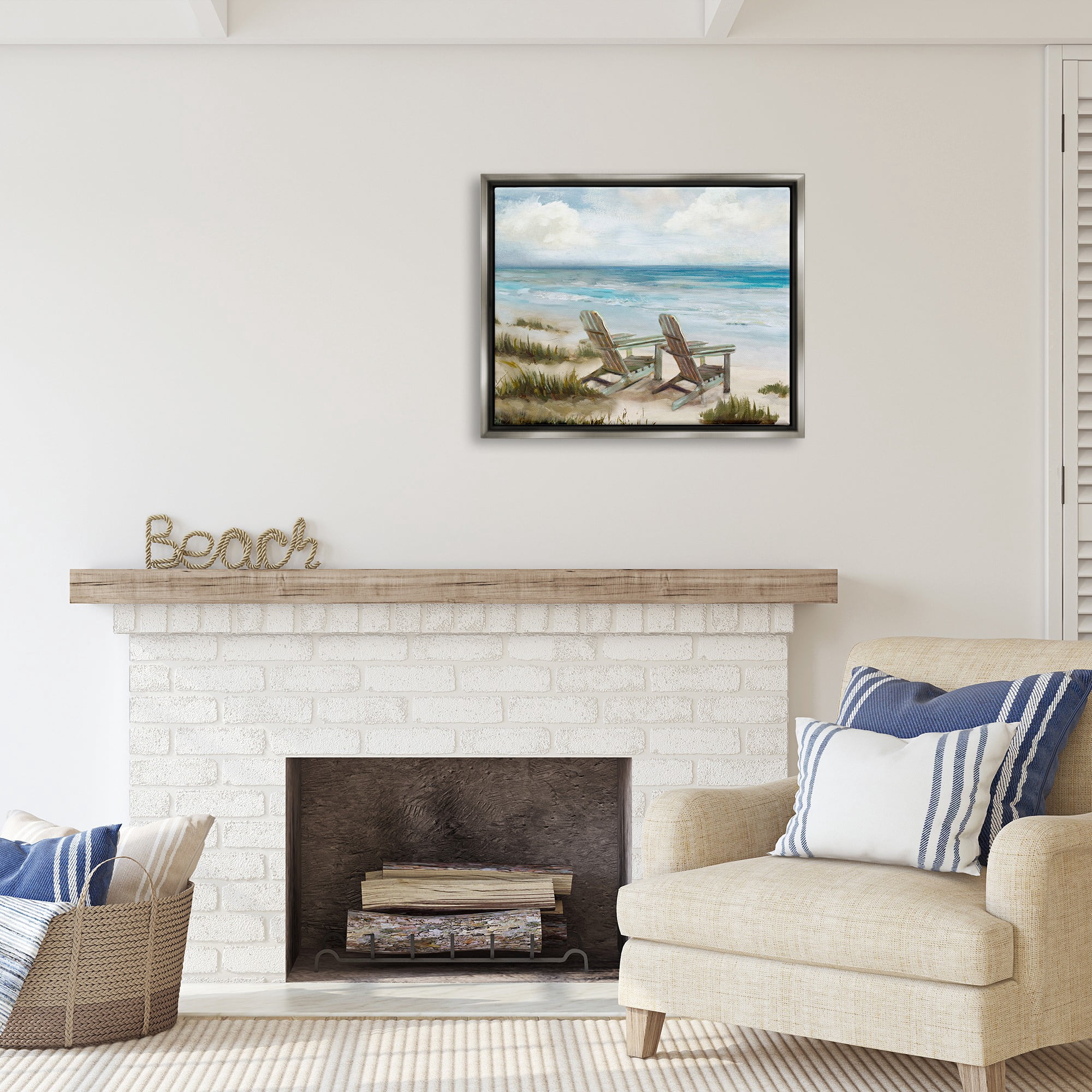 Stupell Industries View For Two Beach Chairs Nature Painting Gray Floater Framed Canvas Art Print Wall Art, 31 x 25