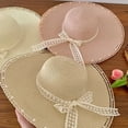 thumbnail image 5 of Elegant Lace Ribbon Sun Hat - Stylish Ladies' Wide Brim Straw Hat with Frayed Edges，Perfect for Beach&Outdoor Travel White One Size, 5 of 6