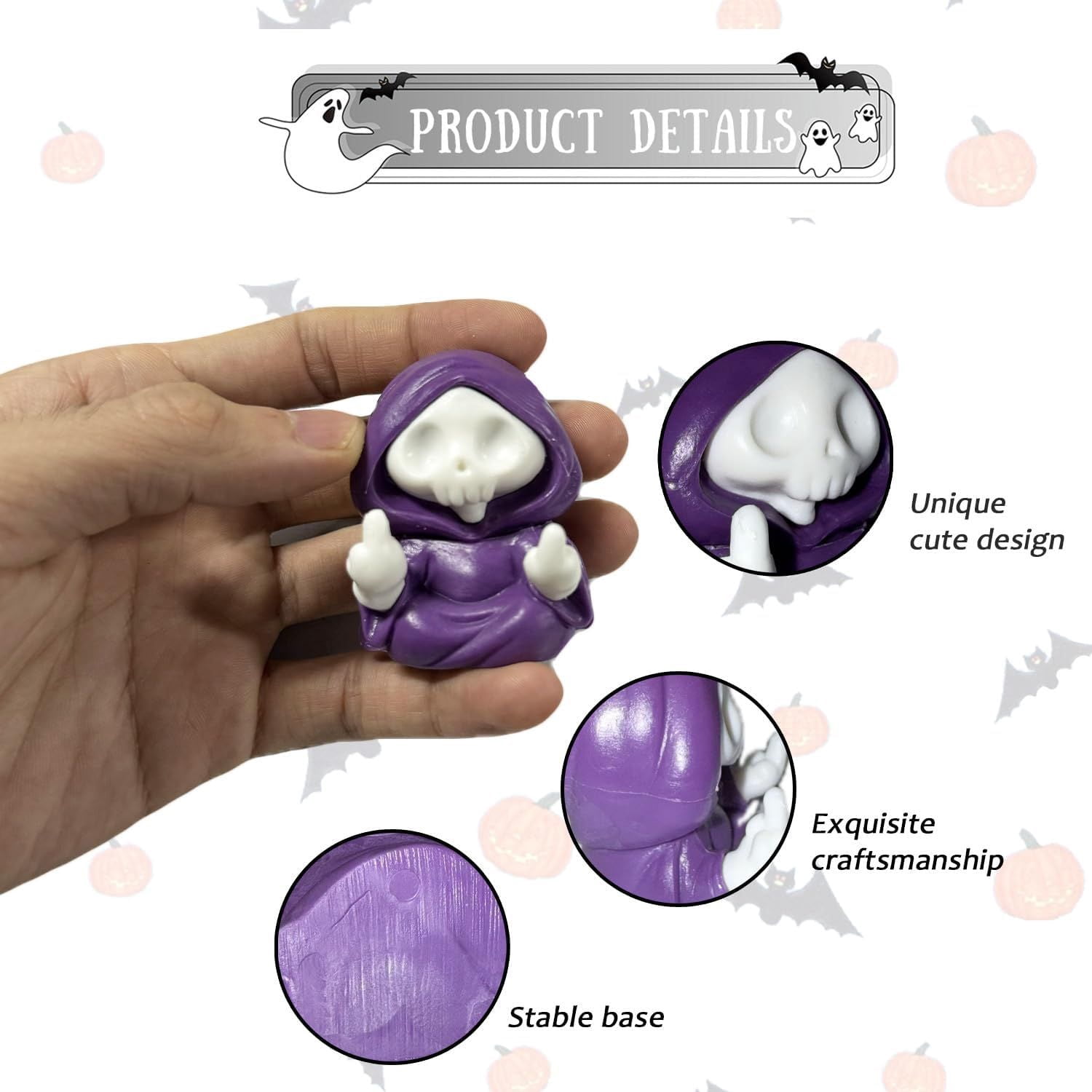 Glow-in-the-Dark Mini Ghost Figurine for Halloween Desk and Shelf Decor