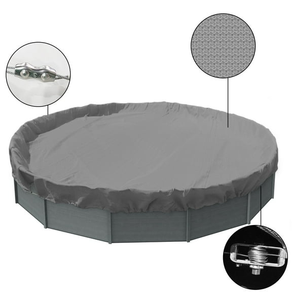Sunshades Depot 8 Ft Light Grey Round Pool Cover Heavy-Duty Above Ground Pool Winter Covers Wire Rope Hemmed All Edges for Above Ground Swimming Pools, Trampoline Cover (8', Light Grey)