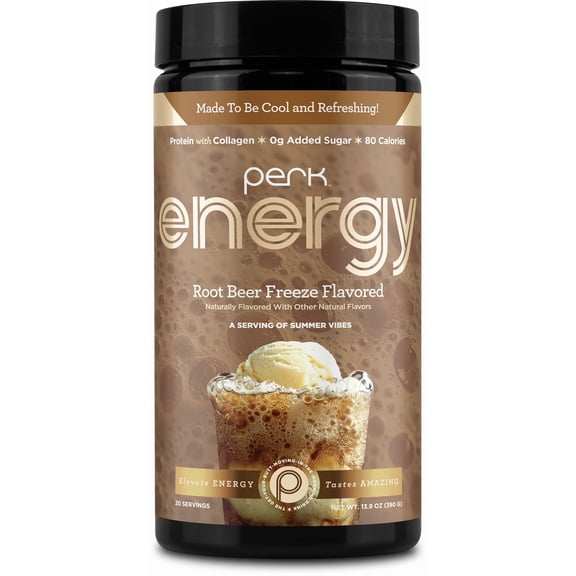 Perk Energy Drink Mix (Root Beer Freeze) 20 Servings - Caffeinated Healthy Coffee Alternative with Protein, 100mg of Caffeine, Gluten-Free, Soy-Free