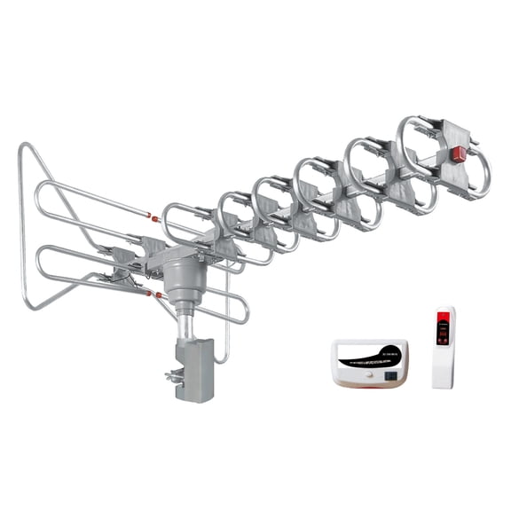 Audiobox ANT-500 360º Motorized Amplified HDTV Antenna - Digital TV Ready with Remote Control, 120 Mile Range, Full Band DTV/VHF/UHF Receiver - Supports 1080p 1080i 720p