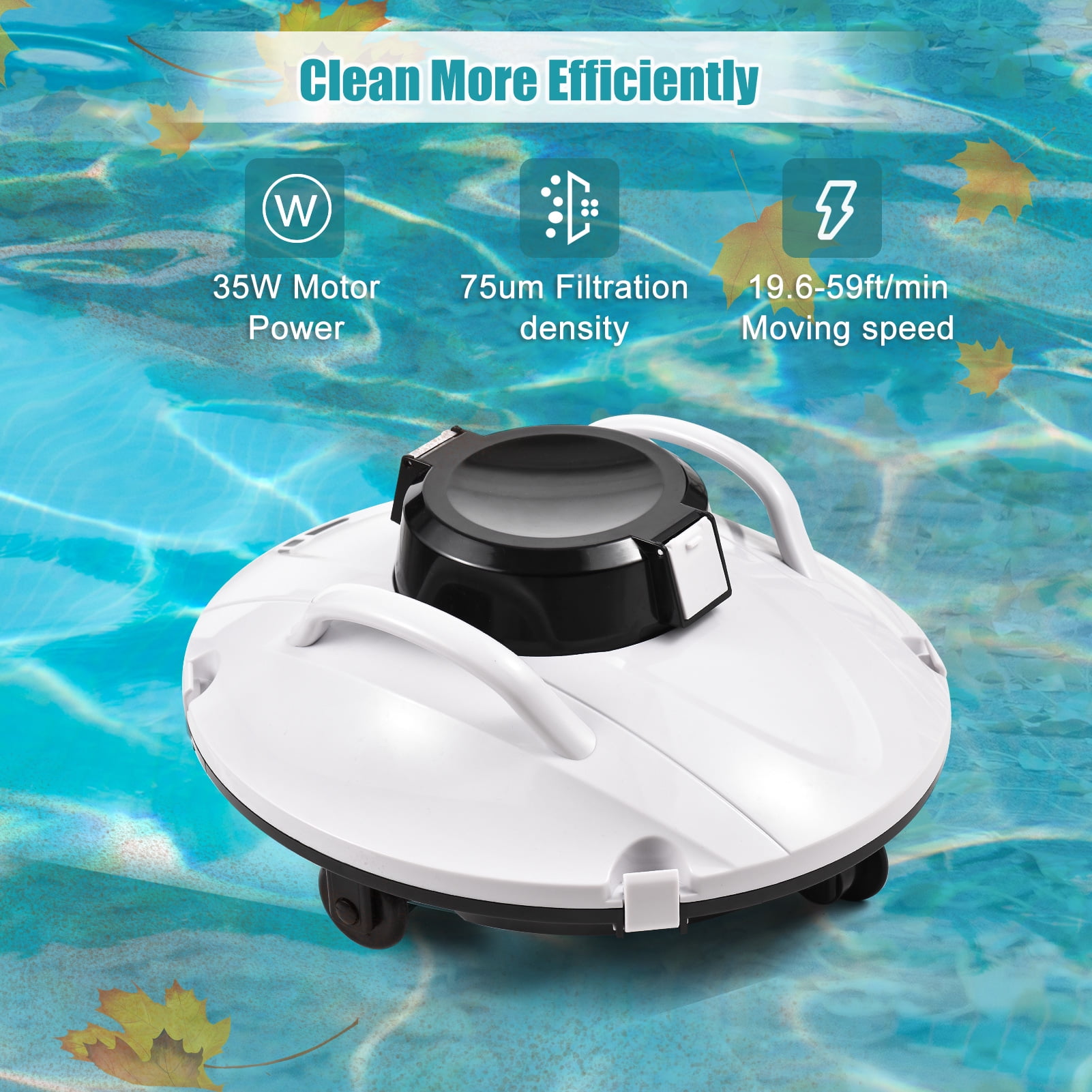  Gosvor Cordless Robotic Pool Cleaner, Pool Vacuum Cleaner  Lasts 90 Mins, with Self-Parking Technology, LED Indicator, Automatic Pool  Cleaners Ideal for Above/In-Ground Flat Pools up to 40 Feet : Patio