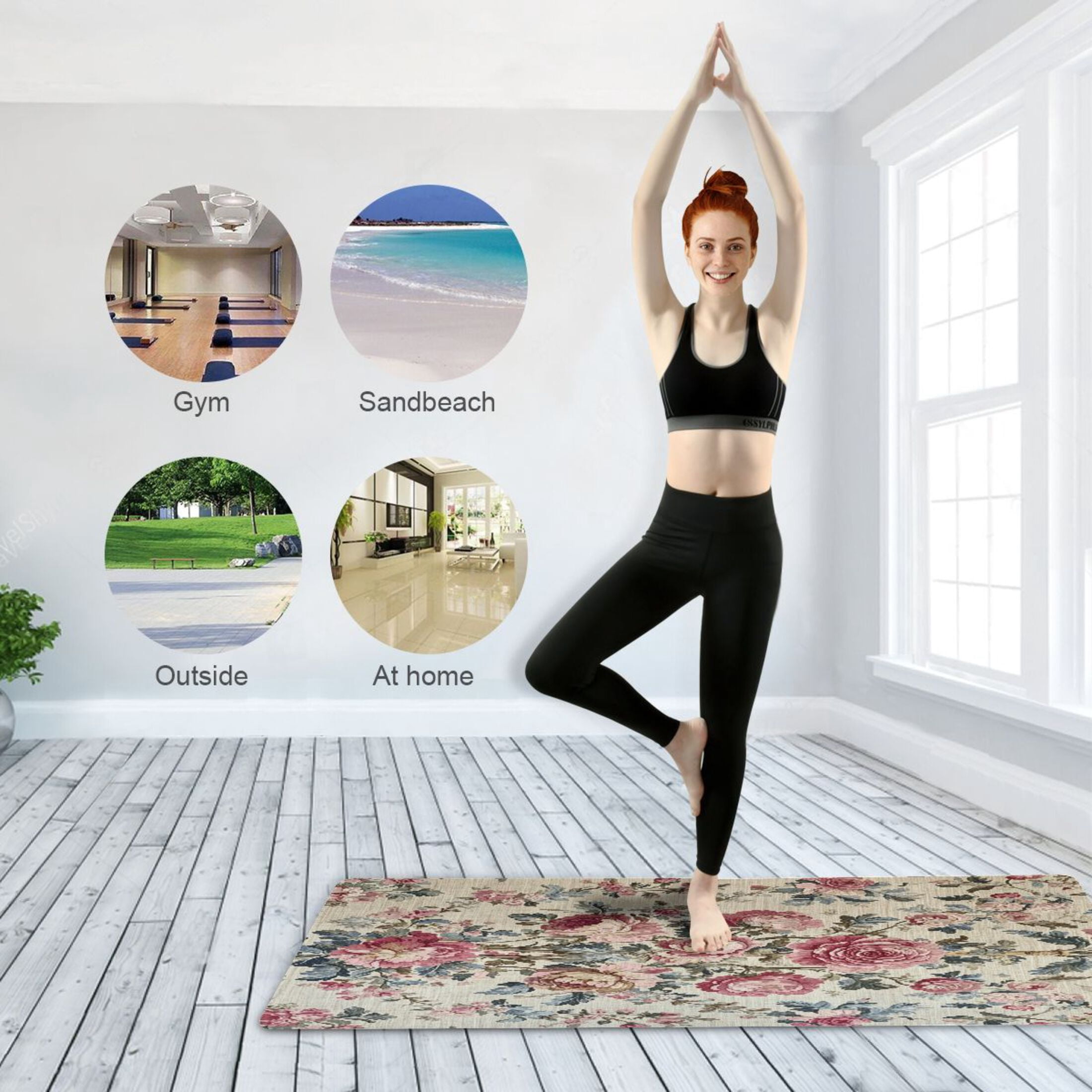 BZSMCE Yoga Mat Women Vintage Floral Textile in Pastels Fitness Mat