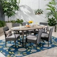 thumbnail image 2 of GDF Studio Pines Outdoor Acacia Wood and Wicker 7 Piece Dining Set with Cushions, Gray, 2 of 13