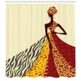 thumbnail image 2 of Modern Shower Curtain, African Girl Posing with a Dress of Different Design Patterned Image Artful Print, Fabric Bathroom Set with Hooks, 69W X 84L Inches Extra Long, Multicolor, by Ambesonne, 2 of 2