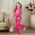 thumbnail image 2 of RMGVDSD Girls Clothes 2Pcs Bow Print Short Sleeve Crewneck T Shirts And Flared Pants Set Stylish Valentine'S Day Outfits Kids Daily Wear Girls Clothing Sets, 2 of 5
