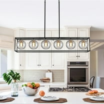 Lzawvm 6-Light Modern Chandelier for Dining Room Rectangle Linear Light Fixture Kitchen Island Sputnik Globe