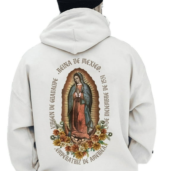 Virgen de Guadalupe Hoodie – Unisex Virgin Mary Our Lady of Guadalupe Pullover, Back Print Religious Hoodie for Men and Women, Classic Cotton Faith Apparel