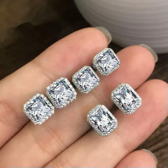 K-KED Fashion 925 Silver Delicate Jewelry Stud Earrings for Women Cubic Zircon Wedding Gift-Silver-Big Square