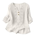 thumbnail image 4 of dgysar Womens Linen Button Blouse, 3/4 Sleeve V-Neck Casual Solid Color Lightweight Breathable Shirt Tops, Textured Natural Fabric Relaxed Fit Summer Apparel White S, 4 of 6