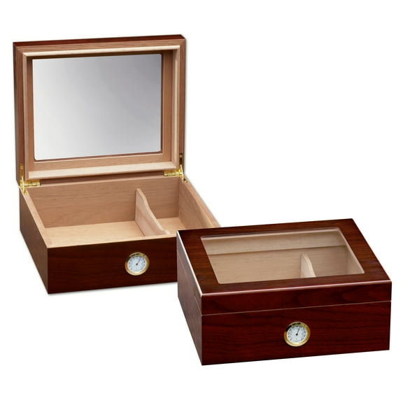 Chalet Glass Top Cigar Humidor - Cherry Finish - Capacity: 25 to 50