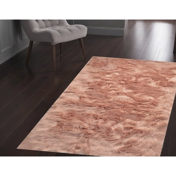 3' X 5' Dusty Rose Faux Fur Non Skid Area Rug