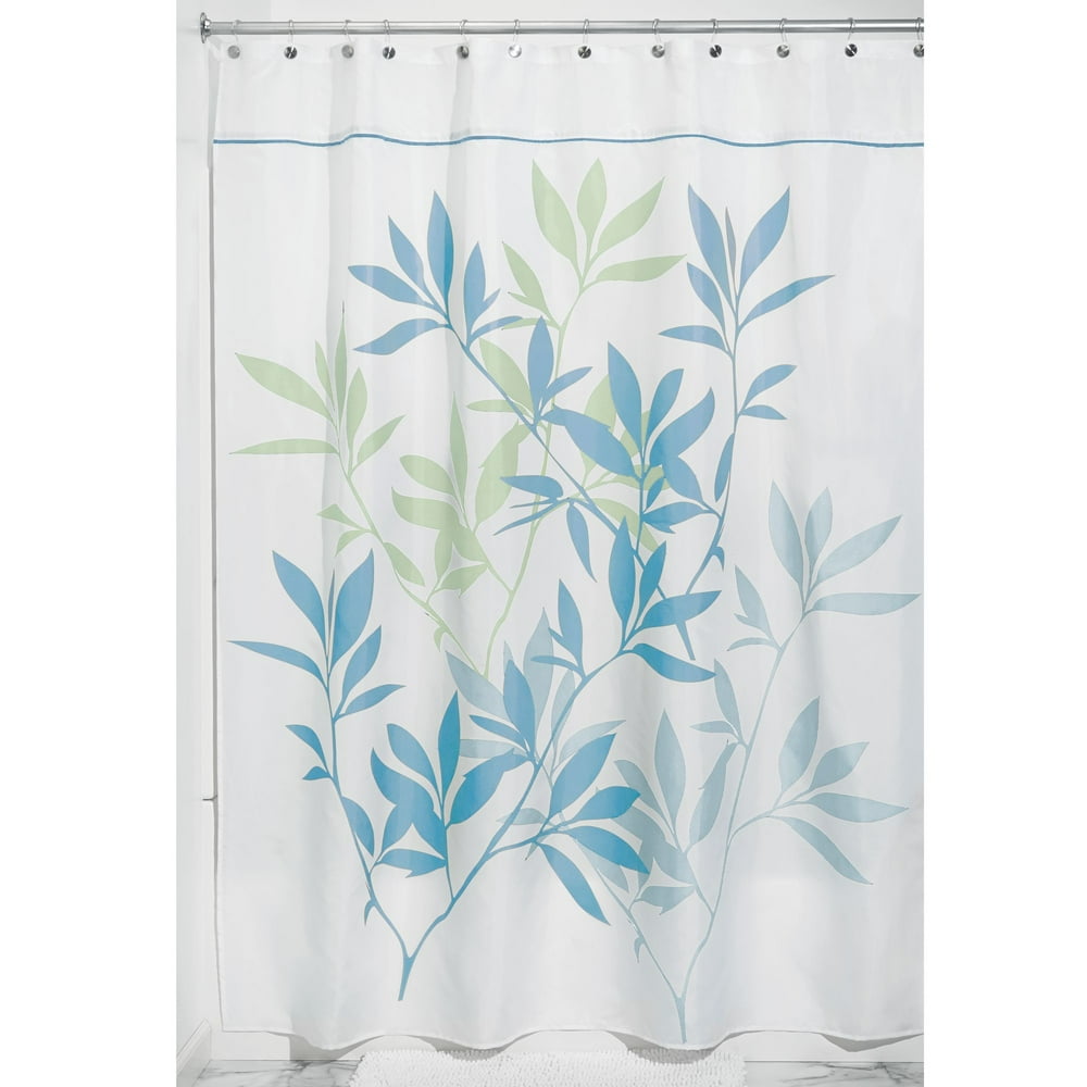 InterDesign Leaves Fabric Shower Curtain, Stall 54" x 78", Soft Blue