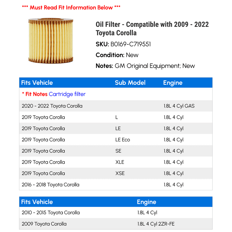 2014 Toyota Corolla Oil Filter Price Sale