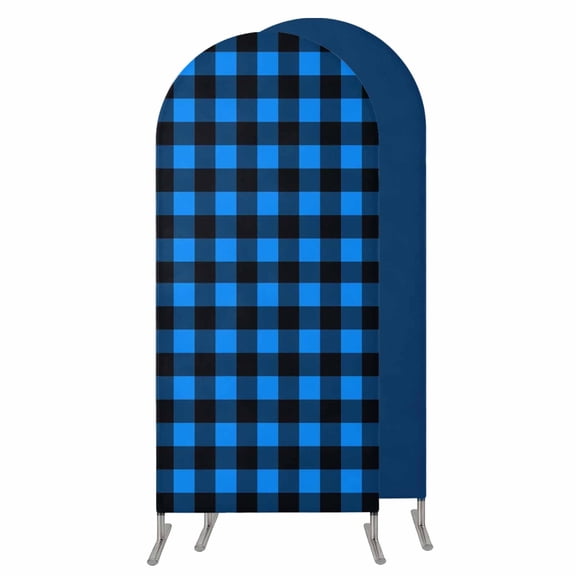 Black Blue Plaid Arch Backdrop Cover 5 FT,Spandex Wedding Arch Stand Covers Stretchy Backdrop,Country Buffalo Checked Gingham Round Top Party Arched Background for Birthday Event Baby Shower Decor