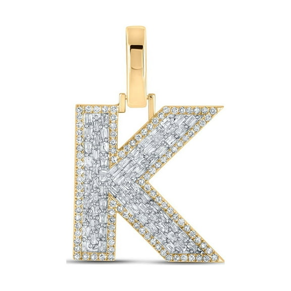 10kt Yellow Gold Mens Baguette Diamond K Initial Letter Charm Pendant 1/2 Cttw