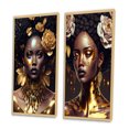 thumbnail image 3 of Designart "Floral Elegance in Gold and Black VI" Woman African American Framed Wall Art Set Of 2 - Gold Fashion Gallery Wall Frame Set For Home Decor, 3 of 7