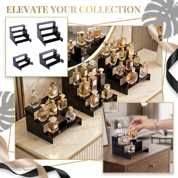 Perfume Stand Organizer for Bedroom, Black, 3 Shelf Storage Rack, Cosmetic Organizer Countertop, 1 Pc