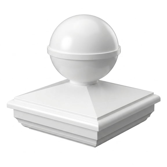 Classy Caps 5x5 New England Ball Post Cap - Fits 5"x5" Posts - White Vinyl (PVC)