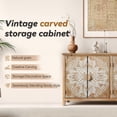 thumbnail image 4 of GDF Studio 60" Vintage Wood Accent Cabinet, 4-Door Two-Tone Carved Buffet Pantry Chest, Antique Natural & White, 4 of 10