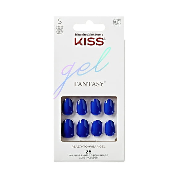 KISS Gel Fantasy Color Press on Nails, Summer Throwbacks, Blue, Short Oval, 28 Count