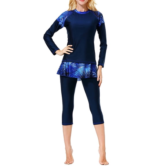 Riforla Women's Swimwear Full Length Swimwear Long Sleeve Swimsuit with Hijab Cover Ups for Beachwear Conservative Bathing Suit for Women Blue XXXL
