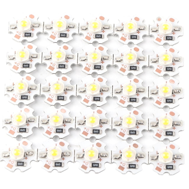 25 chips LED de 5 V, 200 lm, 1 W, cuentas de lámpara LED de alta potencia para accesorios de iluminación de bricolaje, blanco cálido 3000-3200 K
