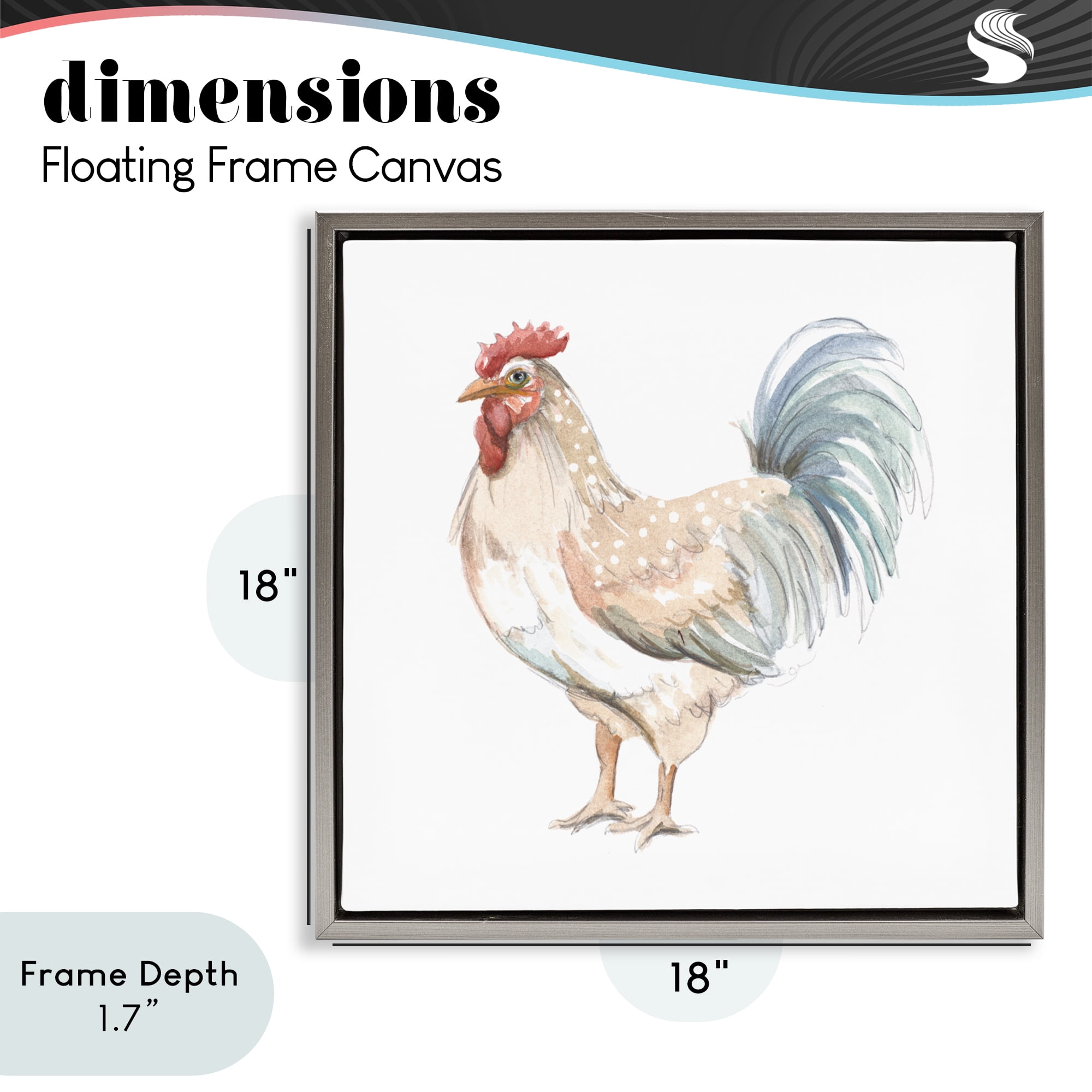 Stupell Industries Watercolor Rooster Sketch Gray Framed Floater Canvas Wall Art, design by Patricia Pinto
