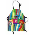 thumbnail image 1 of Modern Apron Retro Vector Hippie Style Classic Car with Daisy and Bold Stripes Artwork Print, Unisex Kitchen Bib Apron with Adjustable Neck for Cooking Baking Gardening, Multicolor, by Ambesonne, 1 of 3
