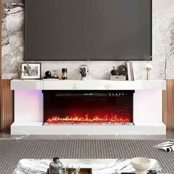 WIAWG Fireplace TV Stand for TVs up to 70 Inch with 7 Colors LED Light&12 Colors Flame, 2-Level Heat,White & Black