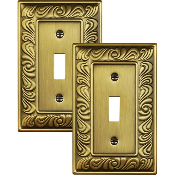 2-Pack Single Toggle Light Switch Cover Plate, Paisley Pattern Decorative Switch Plate Covers, Antique Brass 1 Gang Metal Wall Plate, Corrosion Resistant
