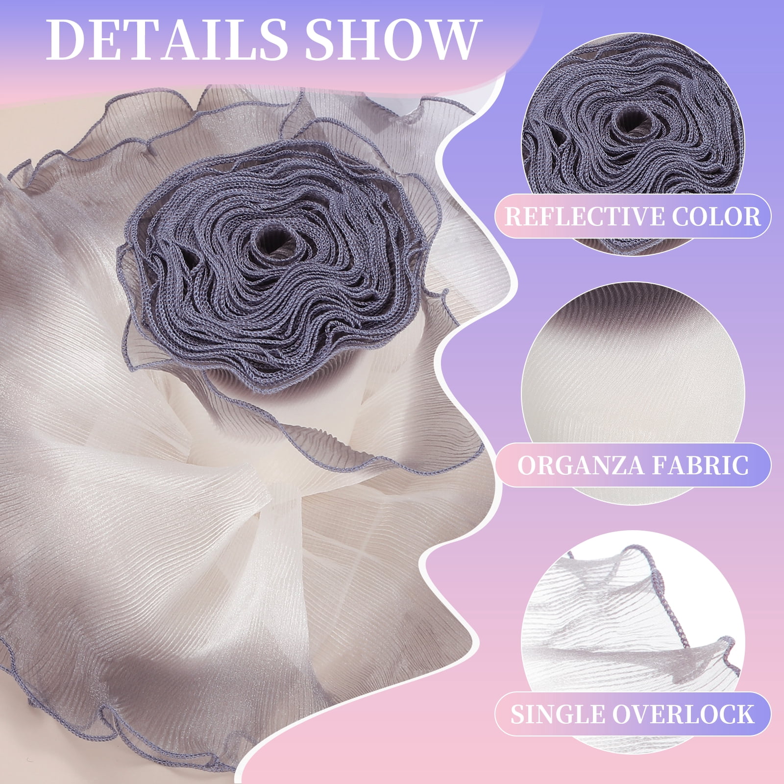Ruffle Pleated Chiffon Trim, 25 Yards Retro Organza Fabric Trim Tulle Decorative Ruffle Lace Border for DIY Sewing Dress Bag Costume Trimming Craft Cake Decor, Sapphire Blue