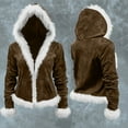 thumbnail image 2 of Hxshgdsn Womens Cropped Cardigans With Hoodies Fleece Faux Fur Trim Warm Jacket Coat With Pocket Brown L, 2 of 5