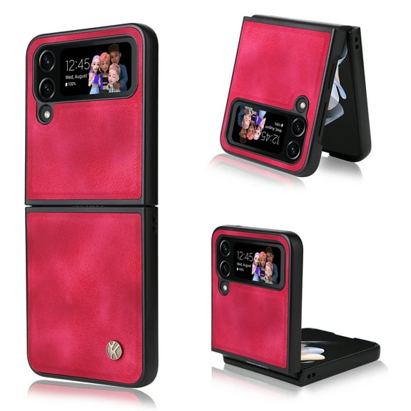 Compatible with Samsung Galaxy Z Flip 4 Case, Retro Anti-Drop Durable PU Leather Women Girls Men All Inclusive Reinforced Corners Case for Samsung Galaxy Z Flip 4 5G 2022, Red
